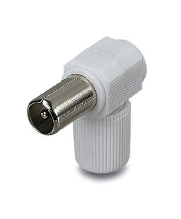 CONECTOR TV PAL 9.5 mm ACODADO MACHO BLANCO