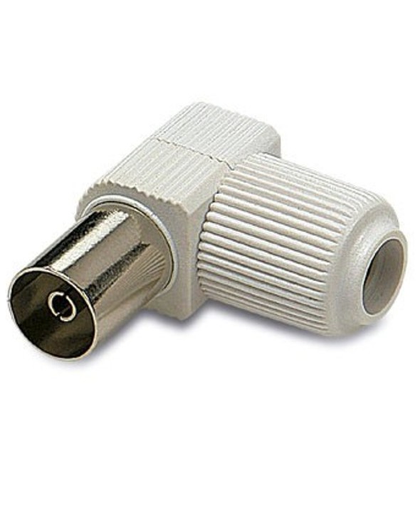 CONECTOR TV PAL 9.5 mm ACODADO HEMBRA BLANCO