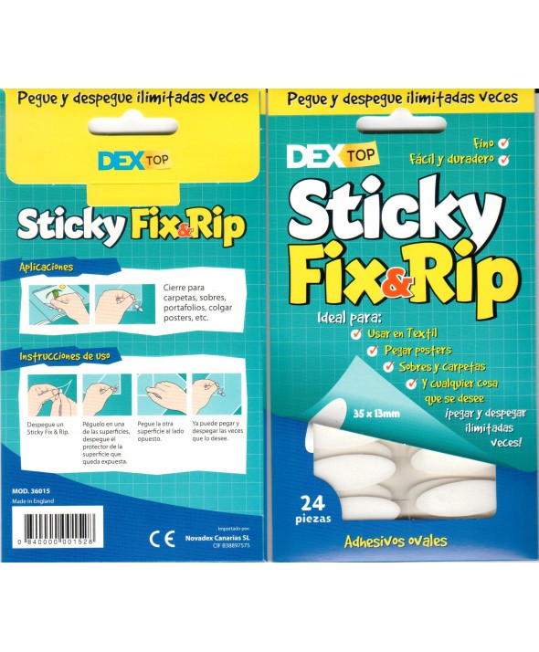 DEXTOP STICKY FIX&RIP 24 ADHESIVOS OVALES REUTILIZ