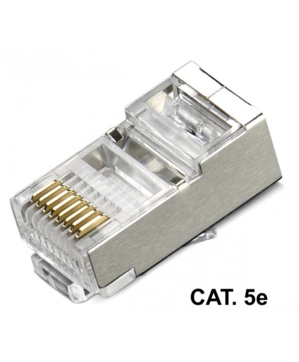 CONECTOR TELEFONICO RJ45 8p8c CAT.5e BLINDADO PARA CABLE RIGIDO