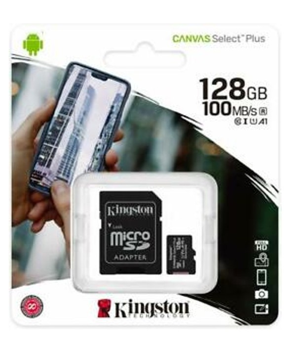 MEMORIA MICROSD 128Gb CLASS10 100MBs + ADAPTADOR SD KINGSTON