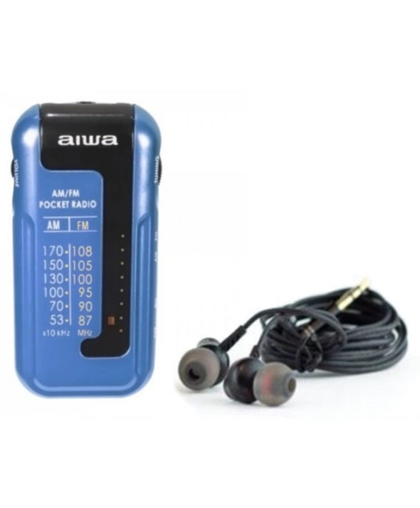 RADIO MINI BOLSILLO CON CASCOS AIWA AZUL