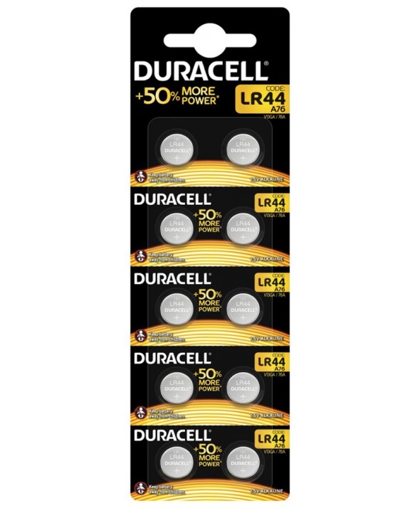 PILA ALCALINA LR44 (A76) DURACELL BLISTER DE 10 UNIDADES