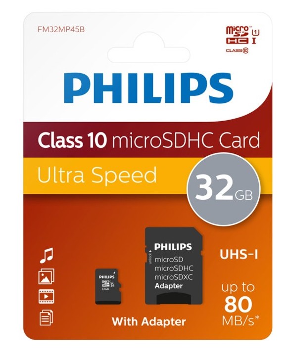 MEMORIA MICROSDHC 32Gb CLASS 10 80 MB/s PHILIPS