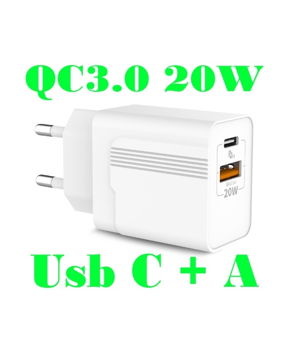 ALIMENTADOR 220V A USB C+Usb  20W 3A DIMELEC